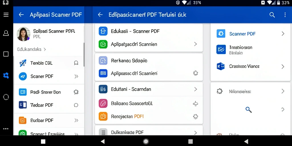 Antarmuka intuitif aplikasi Scanner PDF 33L yang memudahkan pengguna.