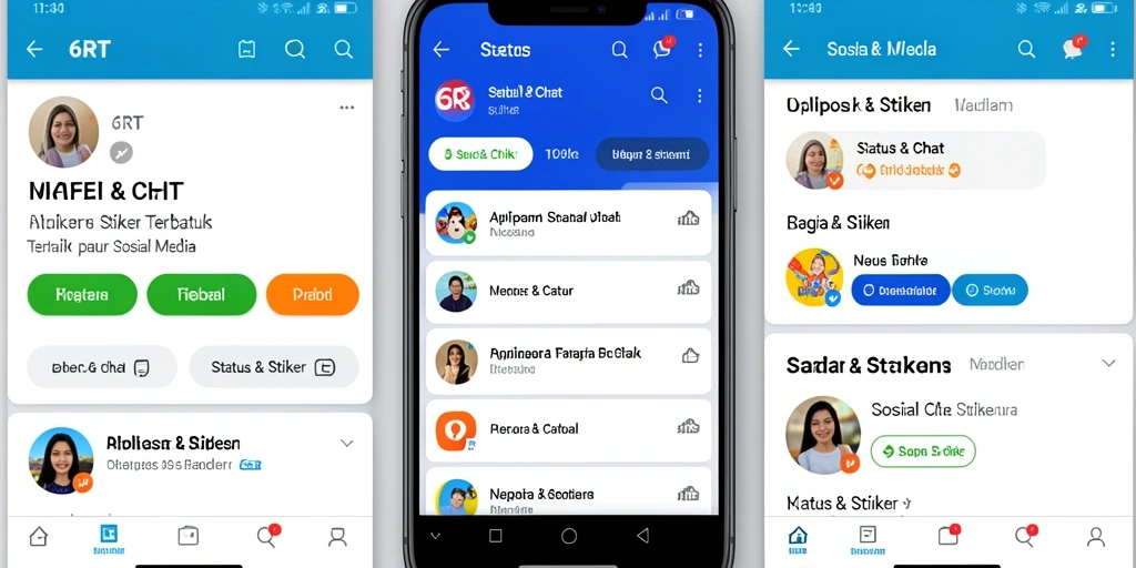 Antarmuka aplikasi 6RT dengan berbagai stiker menarik dan status kreatif.