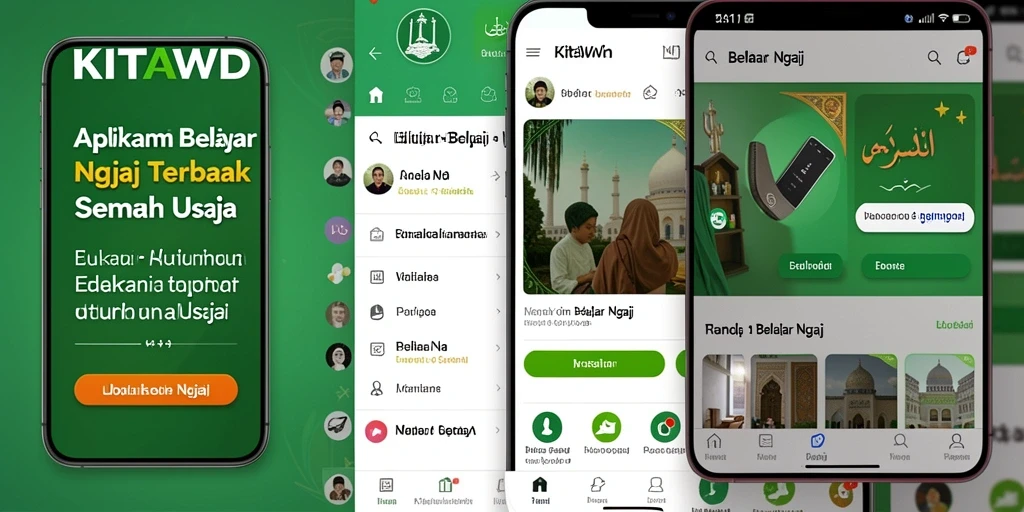 Screenshot aplikasi KITAWD menampilkan fitur belajar ngaji yang interaktif.